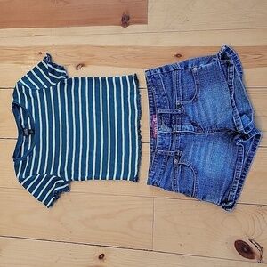 LOT ZanaDi size 3 blue denim shortie shorts &  xs wild fable striped stretch top